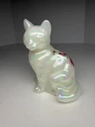 Fenton Art Glass Stylized Cat Opal Iridized Sitting Cat Hand Painted Signed