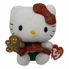 TY Beanie Baby Hello Kitty 6  Plush Christmas Plaid Dress Gingerbread Stuffed