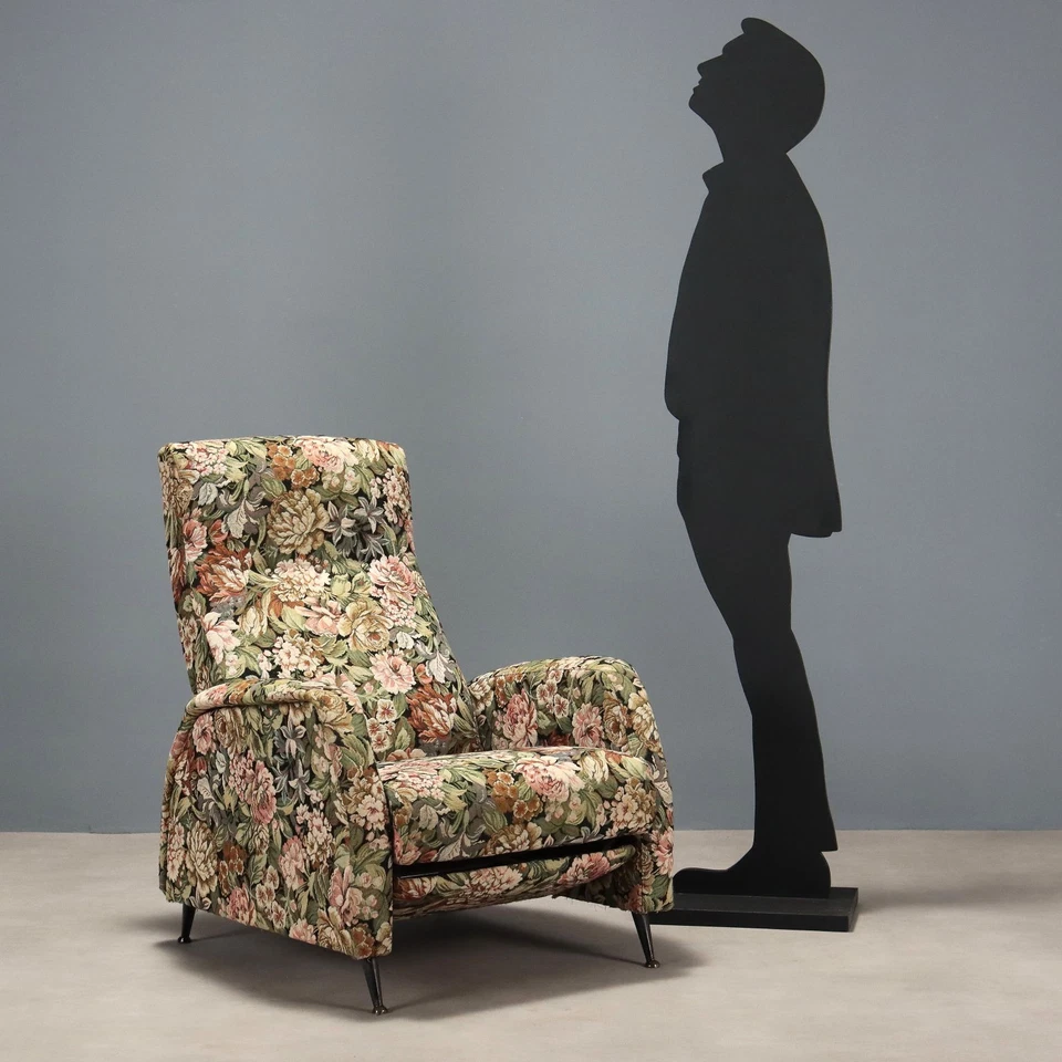 Sillón reclinable vintage estampado floral tela diseño metal años 60 original Foto 2 de 4