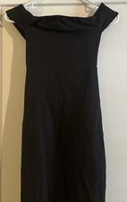 Womens Dress Size S Black Stretch Off Shoulder Classic Midi Cocktail Sheath