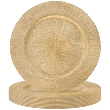 10 Pack Gold Charger Plates, 13 Plating Linear Chargers for Dinner Plates, Go...