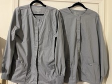 Lot of 2 Cherokee Workwear Stretch Gray Scrub Jackets WW340 Large Lg L