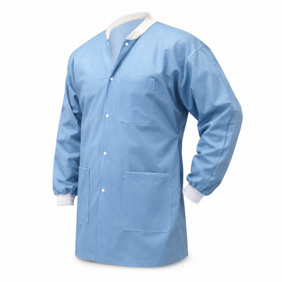 10x SMS Disposable Lab Jacket 3-Pocket Hip Length Knit Collar & Cuffs Dental