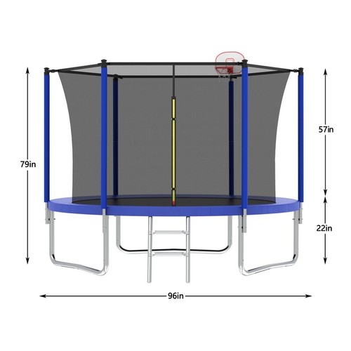 8FT Kids Trampoline W/ Basketball Hoop Safety Enclosure Heavy Duty Outdoor Fun - Picture 3 of 12