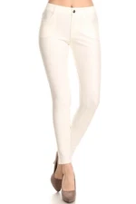 Yelete Lady's Mid Rise Ponte Knit Skinny Pants Ivory