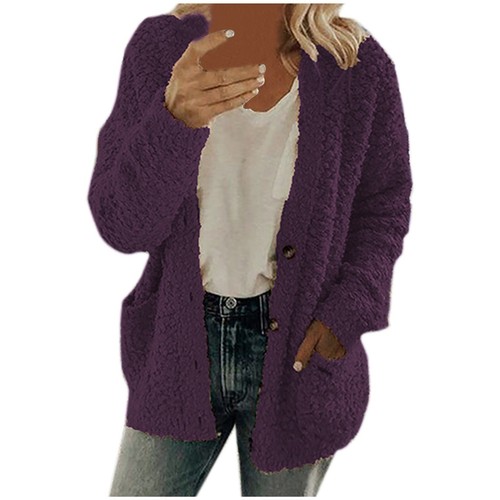 Womens Plush Knitted Cardigan Open Front Tops Casual Loose Sweater Coat Jacket - Picture 17 of 54