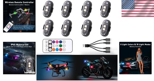 Versatile LED Strobe Light Set with Remote Control - 8 Colors, Waterproof Design - Foto 2 di 9