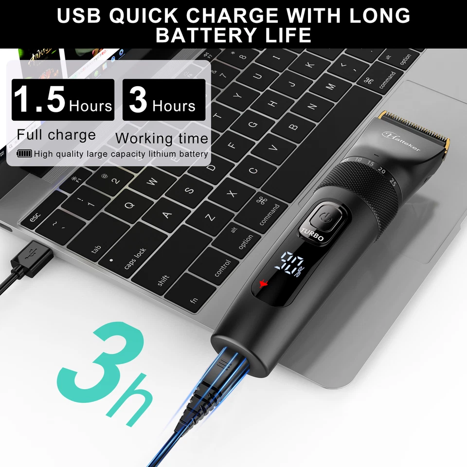 Hatteker Tondeuse à cheveux étanche-Vitesse réglable-15 pièces - Photo 3/4