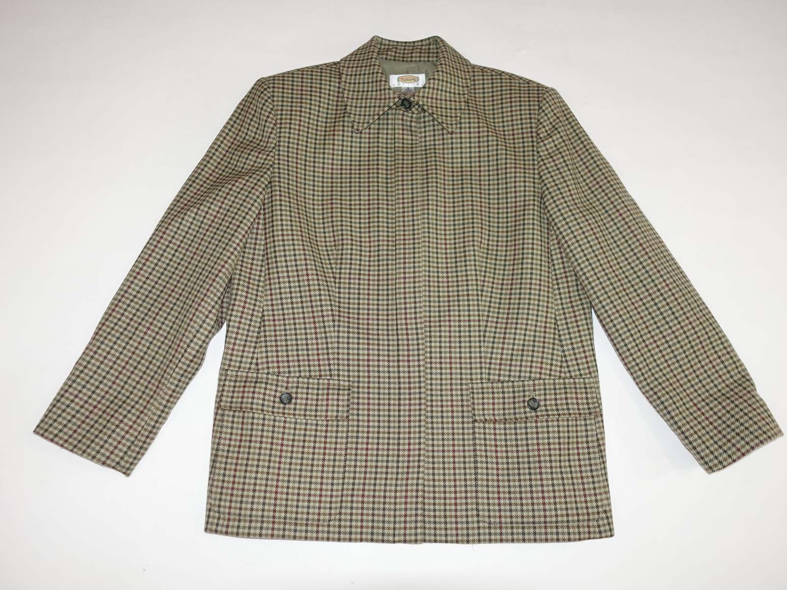 Talbots Women's Houndstooth Jacket Size 8 Petite 100 Wool Brown Green