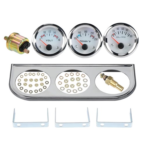 3in1 52MM Voltmeter + Temp +Oil Pressure Auto Car Triple Gauge Set Kit Meter - Picture 10 of 10
