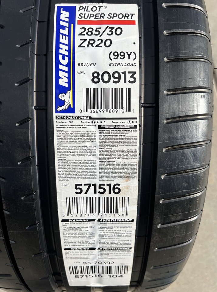 Set of TWO BRAND NEW 285/30ZR20 (99Y) Michelin Pilot Super Sport Tires ...