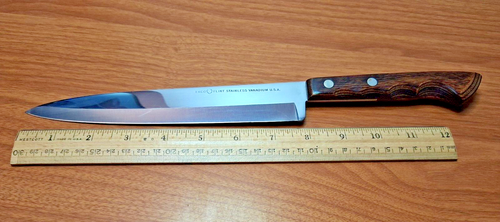 EKCO Arrowhead Flint Stainless Vanadium USA 8" Chef Knife Beautiful Wood Handle
