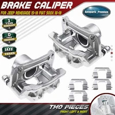 Pair Front Brake Caliper with Bracket for Jeep Renegade 15-18 Fiat 500X 16-18