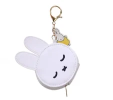 New Miffy White Rabbit Round Leather Coin Key Zipper Bag Holder Purse Key Charm