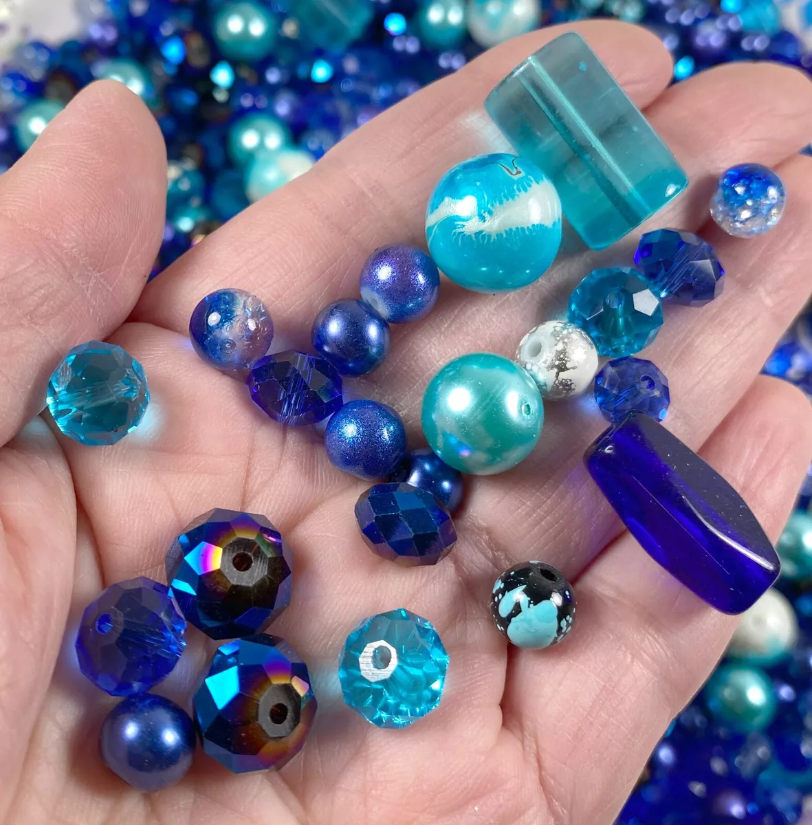 Bulk Glass Beads for Jewelry Making BLUE Mix Color Shape 2 LB