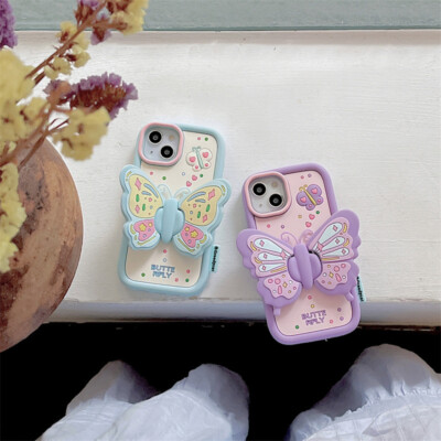 Stand 3D Butterfly Silicone Phone Case For iPhone 16 15 14 13 12  Pro Max 