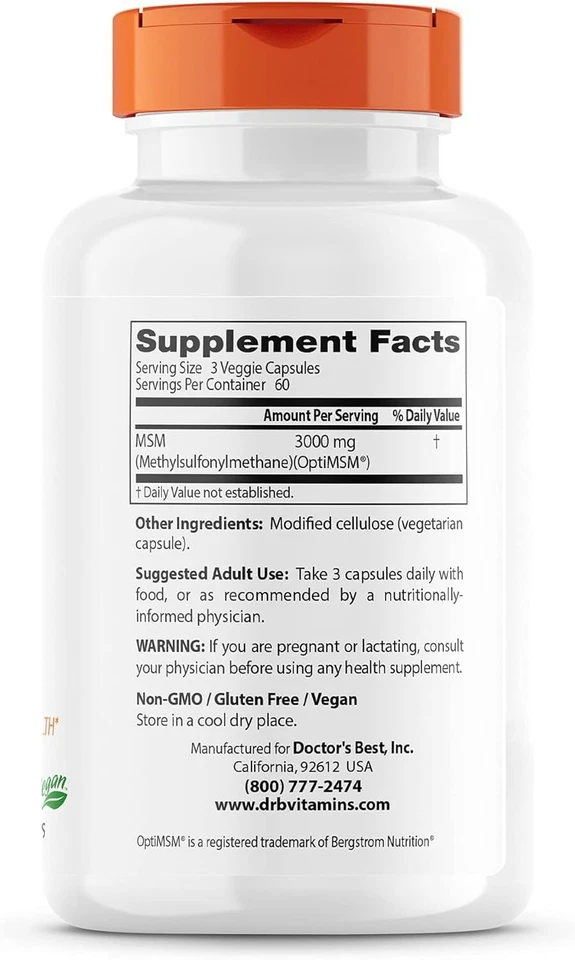 Doctors Best MSM Metilsulfonilmetano 180 unidades suplemento nutricional puro Foto 2 de 4