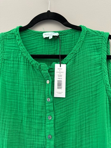 Michael Stars Field Green Giorgia Gauze Button Down Peplum Henley - Size Large - Picture 4 of 5