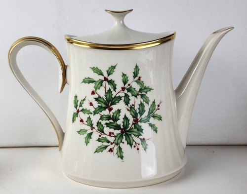 Lenox Holiday Dimension Tea/Coffee Pot Creamer & Sugar Bowl Cup/Saucer 11 Pc Set - Picture 2 of 13
