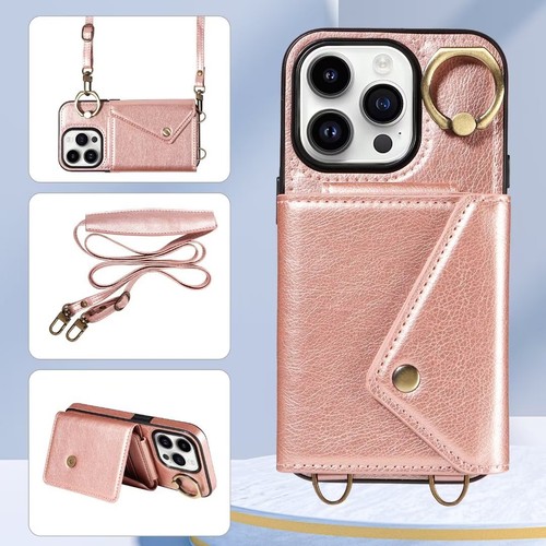 For iPhone 16 Pro Max /15/13 PU Leather Case Wallet Card Slots Cover +Strap - 第 21/45 張圖片