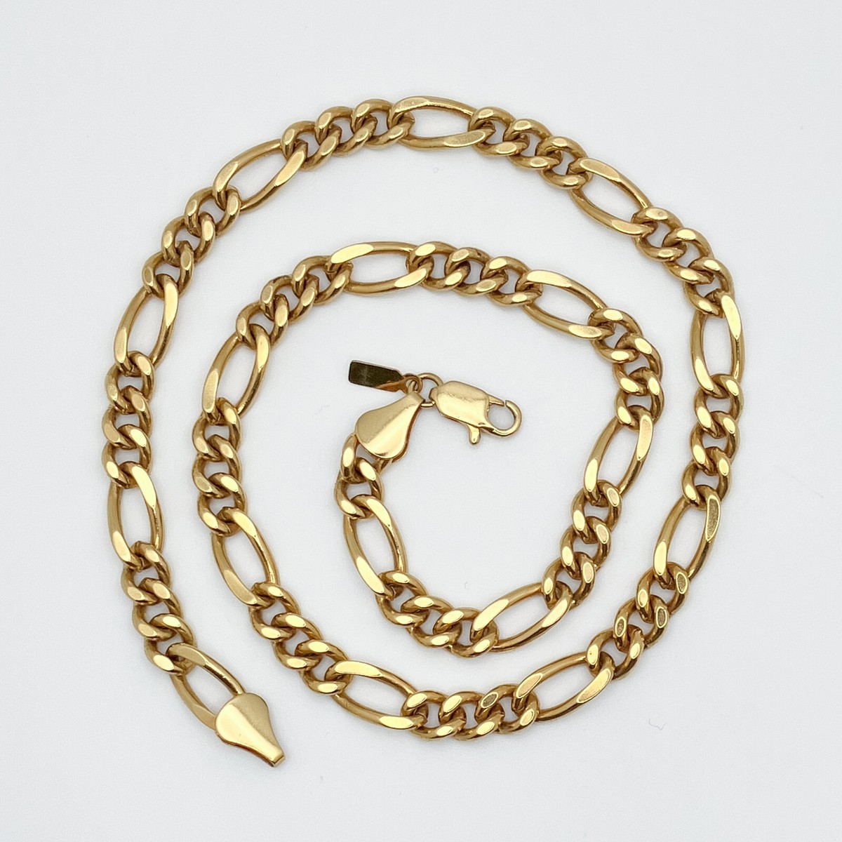 24K GB Gold Bonded 7.5mm Figaro Chain Link Necklace Unisex 20