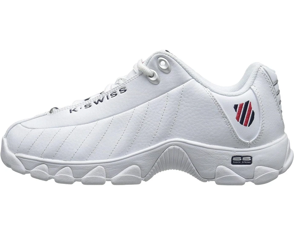 Hombres K-Swiss ST329 CMF Zapatos de Cuero 03426-130 Blanco Azul Marino Rojo 100% Original Nuevo Foto 2 de 4