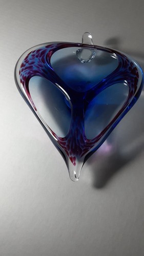 Granna Grasbruk Sweden art glass MCM leaf candy nut dish Blue red clear Crystal - Picture 14 of 14