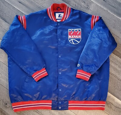 Vintage 90s Starter Sacramento Kings NBA Satin Bomber Button Up