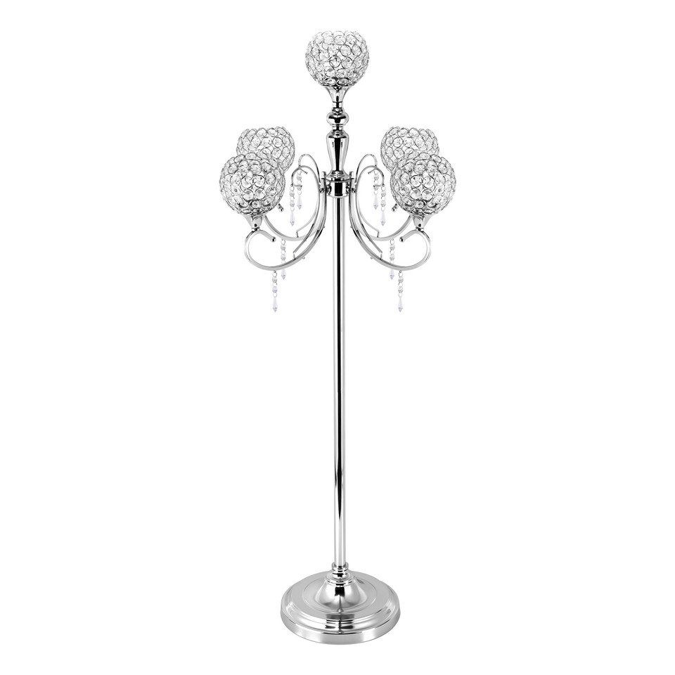 5 Arms Silver Crystal Candle Stand Table Centerpiece Wedding Candelabra