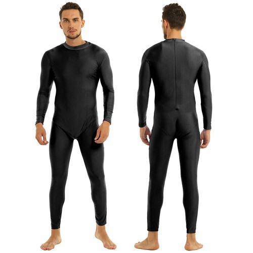 Men's Mock Neck Bodysuit Long Sleeves Unitard Fitness Gymnastic Leotard Jumpsuit - Picture 6 of 48