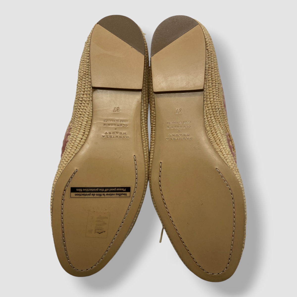 Gabriela Hearst X Clergerie Women's Beige Pink Raffia Loafer Flat Shoes  Size 37