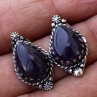Plated Stud Earrings 23mm Gw Top Quality Natural Amethyst 925 Silver