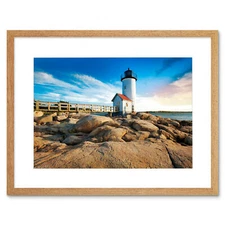 Lighthouse Seascape Beach Sky Art Picture Framed Wall Art Print