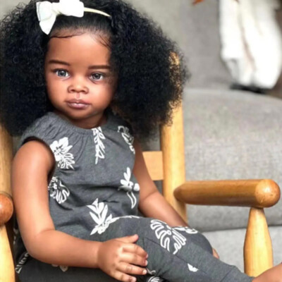 30" Finished Reborn Baby Doll Toddler Girl Black Rooted Curly Hair Handmade  Gift | eBay