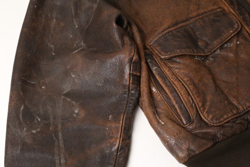 Chaqueta Bomber de Cuero Charles Lindberg Manchada - Avirex Tipo A-2 Talla Grande - Imagen 7 de 24