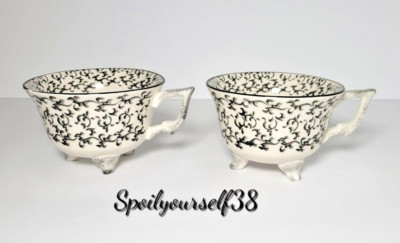 Three Footed Coffee Tea Cups Ivory Multicolor Set Of Two 8oz