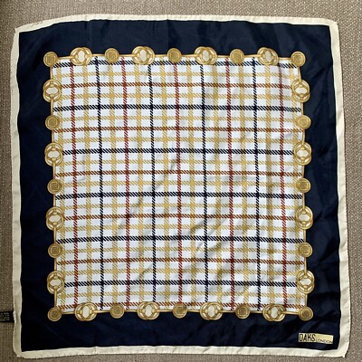 DAKS LONDON CHECK BLACK SQUARE silk scarf 19/18 in MADE IN ITALY