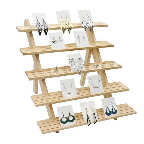 3/4/5 Tiers Wooden Earring Display Rack Jewelry Rings Shelf Watch Stand Holder - Picture 3 of 16