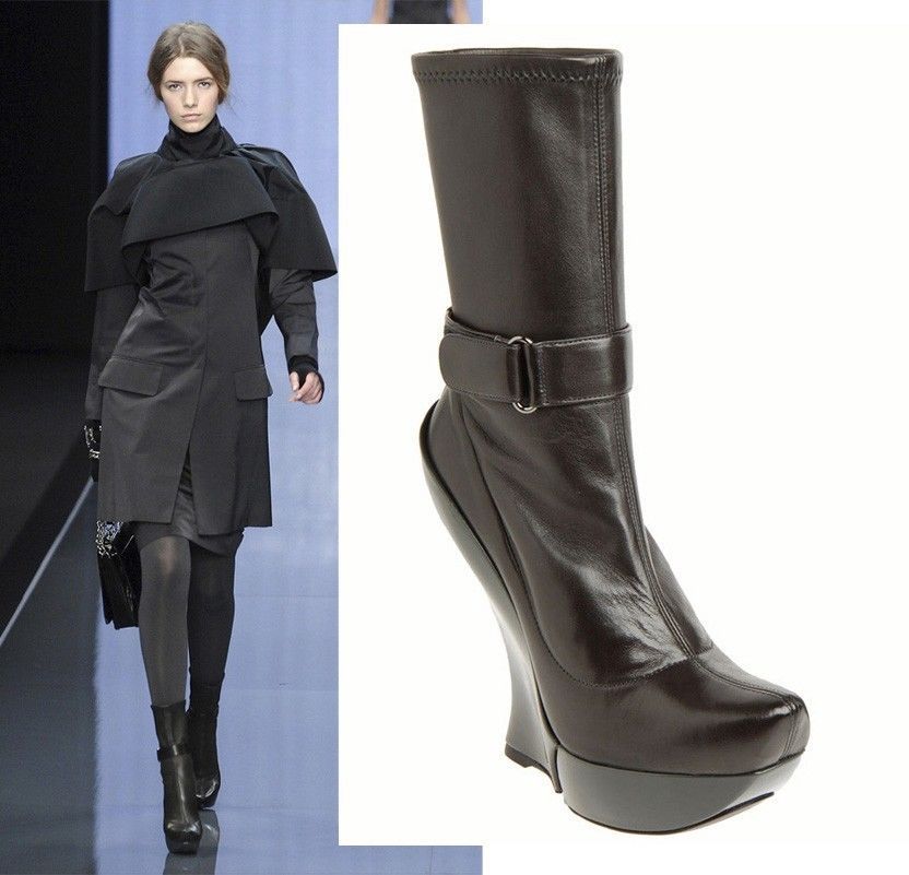 CELINE Stiefel FAMOUS RUNWAY WEDGE PLATFORM ANKLE StiefelIES LEATHER sz 36.5 CELINE Stiefel FAMOUS RUNWAY WEDGE PLATFORM ANKLE StiefelIES LEATHER sz 36.5