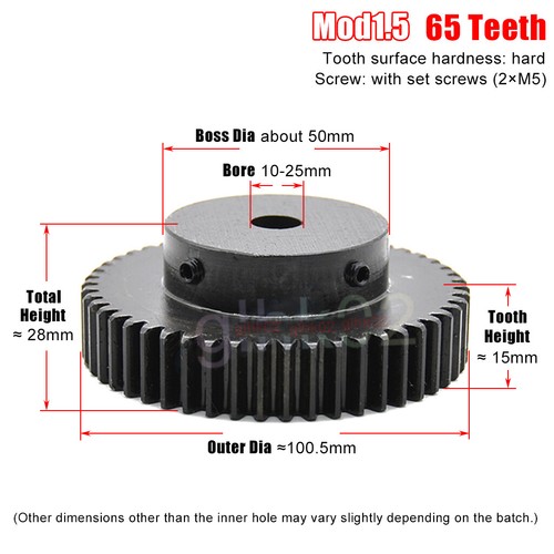 Mod1.5 Steel Pinion Gear Spur Gear 12-100 Teeth 4-25mm Bore With Screw Blackened - Picture 45 of 51