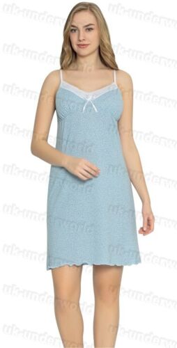 Ladies Chemise Strappy Lace Cotton Nightwear Nightie Summer Short Nightdress - Picture 4 of 7