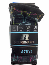 Russell Performance Boys Crew Socks 3 pack - Small, Geometric/Gray/Black, NEW