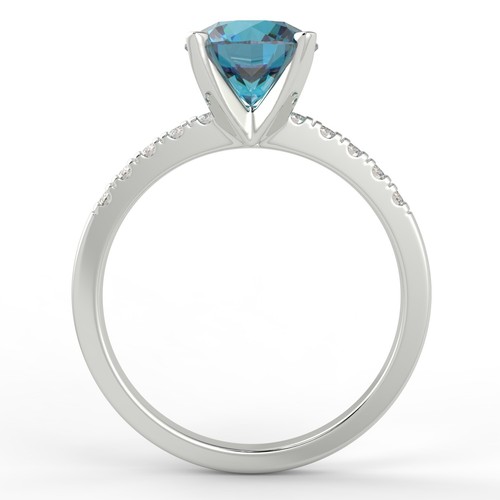 2.4 Ct Round Cut VS1/Blue Solitaire Pave Diamond Engagement Ring 14K White Gold - Picture 4 of 6