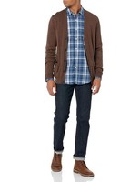 Amazon Essentials Herren Business Hemd Langarm Popeline Regular Fit Marine Karo