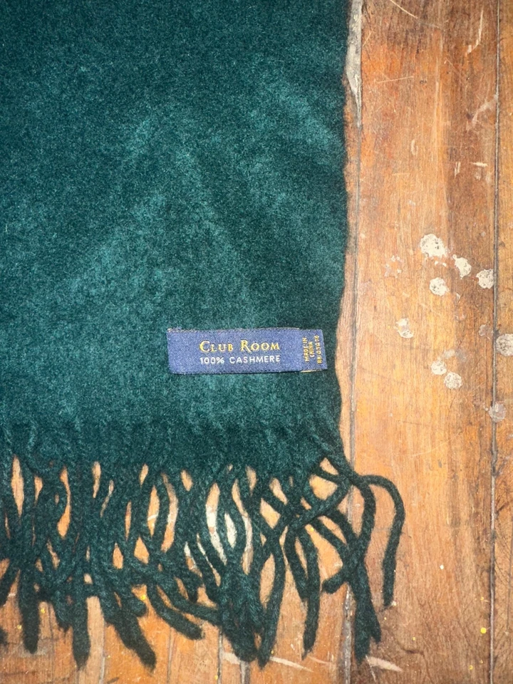 Bufanda unisex para sala de club verde oscuro 100 % cachemir con flecos final invierno cálido al aire libre Foto 2 de 4