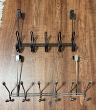 Over the Door Hooks Hanger Extended Arms Towel Rack Organizers Black Chrome X 2