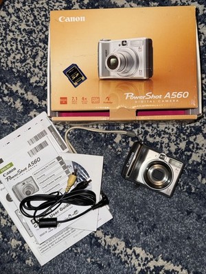 Canon PowerShot A560 7.1MP Silver Digital Camera Tested Works w/ Box, Sd Card +