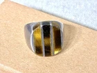 Vintage Mexico Sterling Silver Tiger’s Eye Inlay Signet Ring Size 10 Modernist