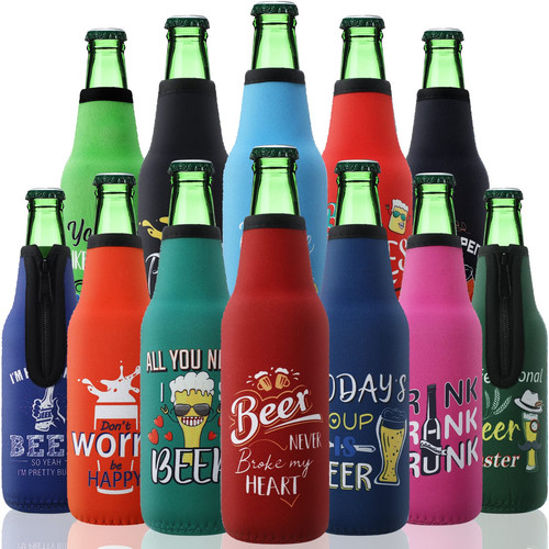 Summer Beer Bottle Insulator Sleeve with Zipper Neoprene Insulated Bottle Jacket - Picture 1 of 7