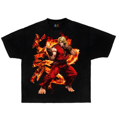 Ken Street Fighter Vintage Gaming Graphic T-Shirt Black   Fire Kick Bootleg